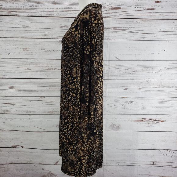 Chico's Travelers Brown Paisley Slinky Button Front Long Sleeve Dress Size 3 - Picture 3 of 13